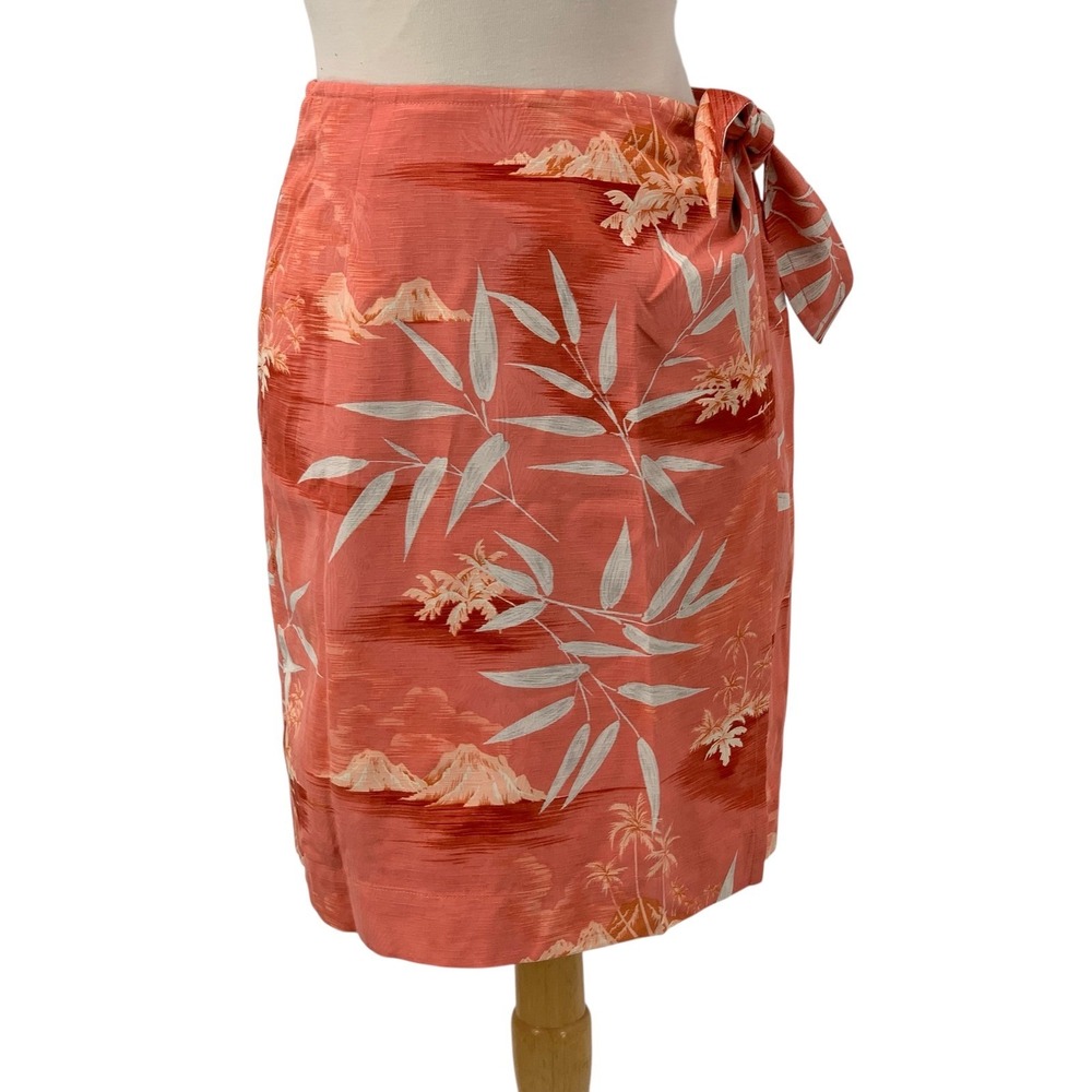 Tommy Bahama Silk Tropical Island‎ Print Wrap Skirt Coral Beach Vacation Size XS
